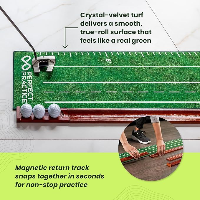Perfect Practice Golf Putting Mat - Portable Putting Green, Indoor & Outdoor Practice, with Ball Return - Golf Training Aid for Home, Office, Backyard - Golfing Gifts for Men