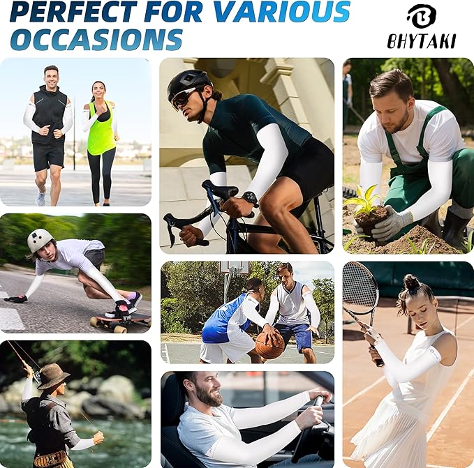 BHYTAKI UV Sun Protection Arm Sleeves, UPF 50 Sports Cooling Arm Compression Sleeves for Men Women Teenager
