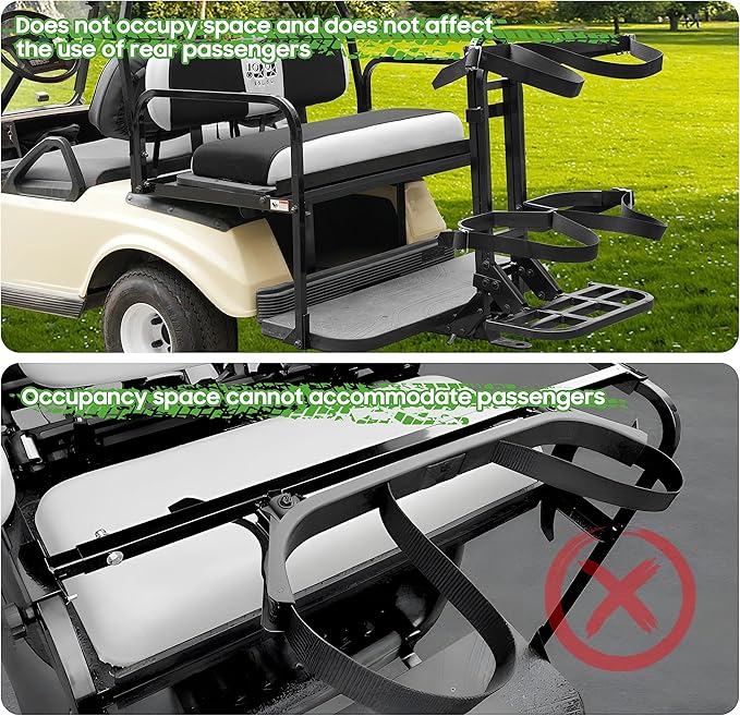10L0L Universal Golf Cart Bag Holder Rack for Yamaha, EZGO, Club Car Rear Seat Grab Bar, Don't Occupy The Back Seat Space, No Drilling Required, Fits Safety Bar Maximum 8" Wide, Black