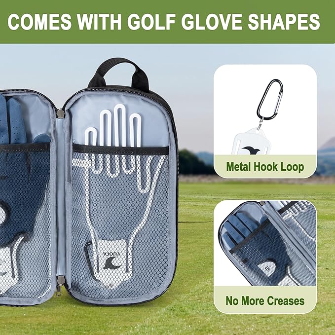Golf Glove Holder Case with 2 Glove Shaper, Protective Golf Ball Bag Accessory Storage Organizer for Tees Balls Markers, Golf Gifts for Men Women, Black