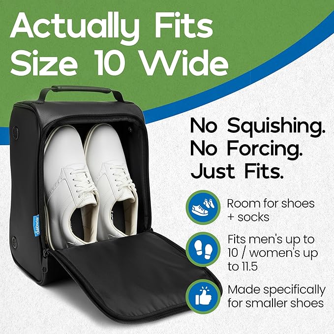 Club Doctor Golf Shoe Bag, Premium Leather-Inspired Travel Shoe Carrier, Durable Golf Shoe Organizer for Men, Women, Lightweight, Easy-to-Clean Shoe Storage with Handle-Black