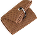 Mile High Life Tri-fold Golf Towel | 16" X 24" | Premium Microfiber Fabric | Waffle Pattern | with Heavy Duty Carabiner Clip | for Men and Women (Brown)