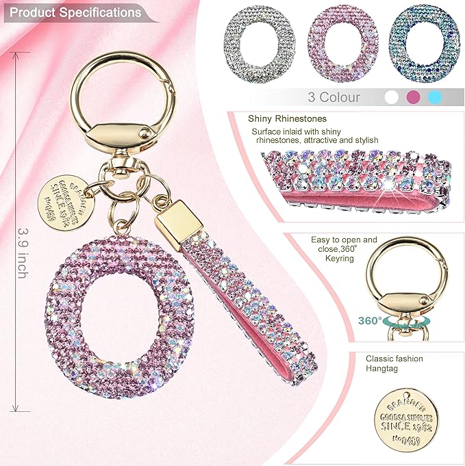 Pink Blue White Initial Letter Keychain Gift for Women Girls Bling Sparkly Cute Backpack Car Key Accessories Lanyard
