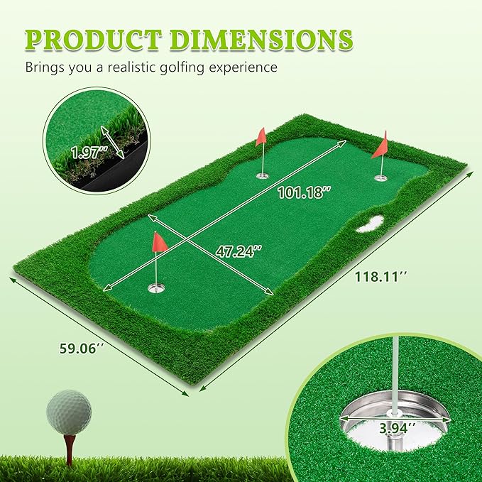 Golf Putting Green Mat Professional Practice Mat with Putter,Movable Golf Cup, Slope Pad Professional Practice Mat for Outdoor/Indoor Training