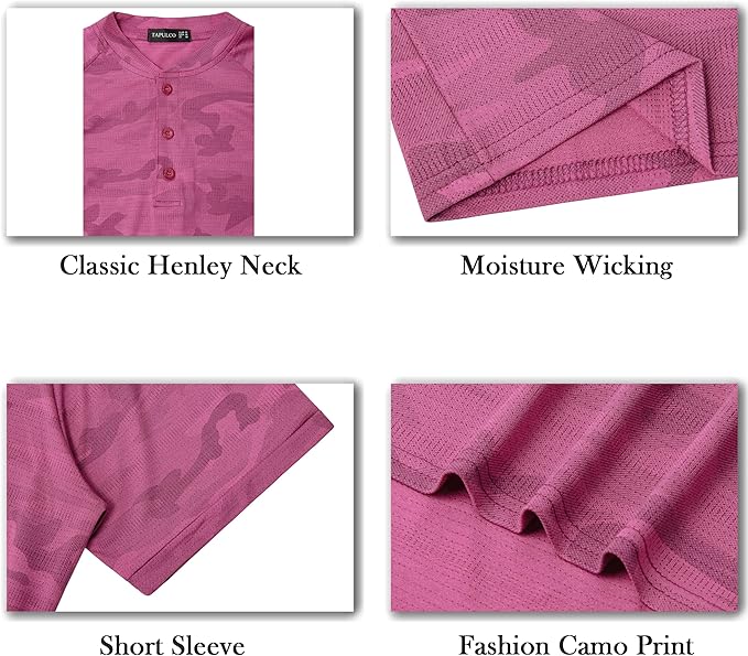TAPULCO Mens Collarless Golf Shirts Short Sleeve Dry Fit Stretch Casual Breathable Lightweight Tshirts