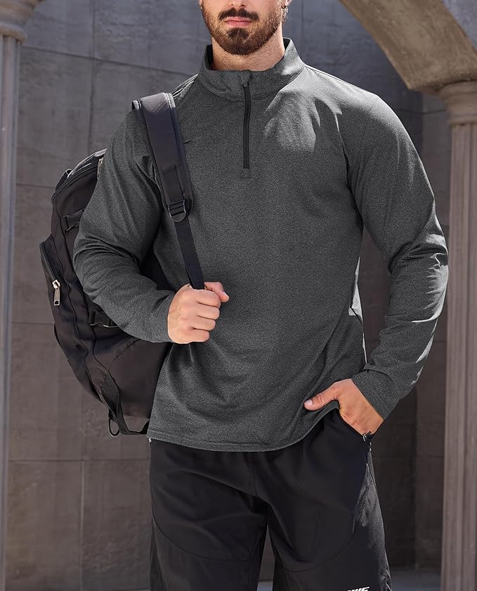 KEFITEVD Men's Quarter Zip Pullover Fleece Lined Long Sleeve Golf Shirt 1/4 Zip Sweatshirts Thermal Winter Sweaters
