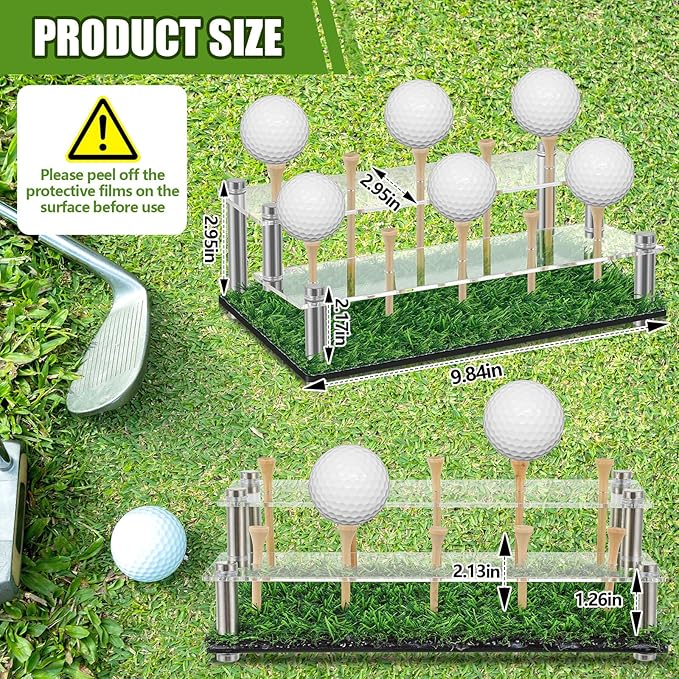 Acrylic Metal Golf Ball Display Case Golf Ball Holder with Black Base and Turf Golf Ball Stand Display Box for Golf Ball Decoration