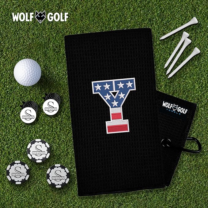 Wolf Golf Towels USA Monogrammed Personalized Golf Towel | Custom Golf Towels for Golf Bags for Men or Women
