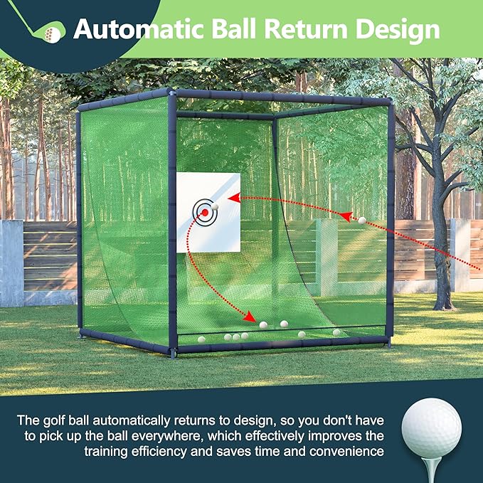 Golf Net Cage, 10X10X10FT Metal Frame Golf Simulators for Home and Backyard, Indoor & Outdoor Hitting Net, Black