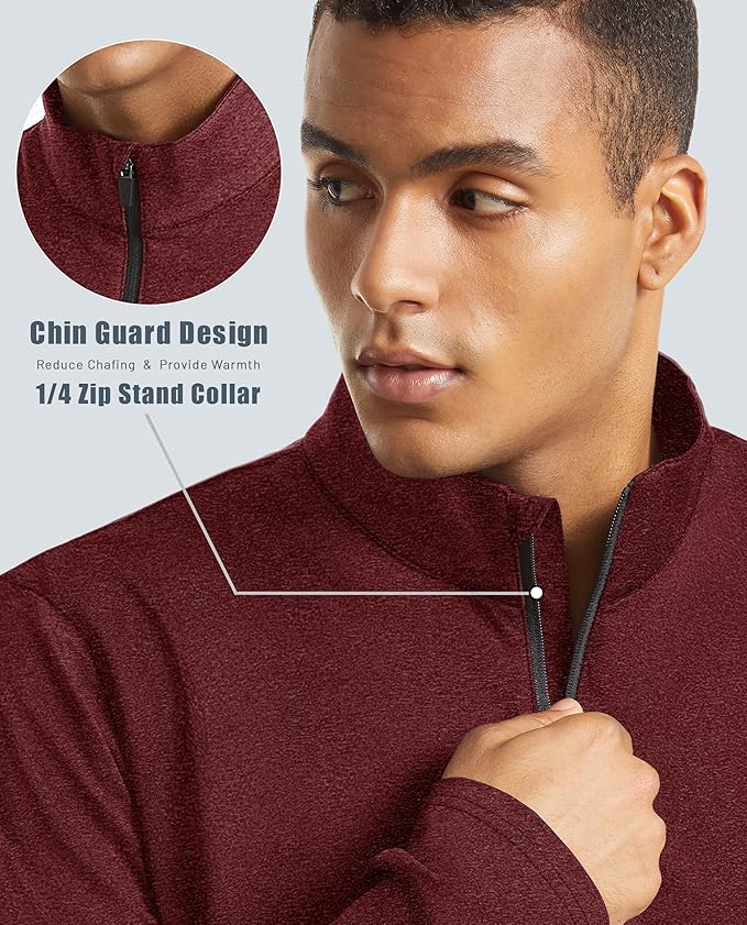 KEFITEVD Men's Quarter Zip Pullover Fleece Lined Long Sleeve Golf Shirt 1/4 Zip Sweatshirts Thermal Winter Sweaters