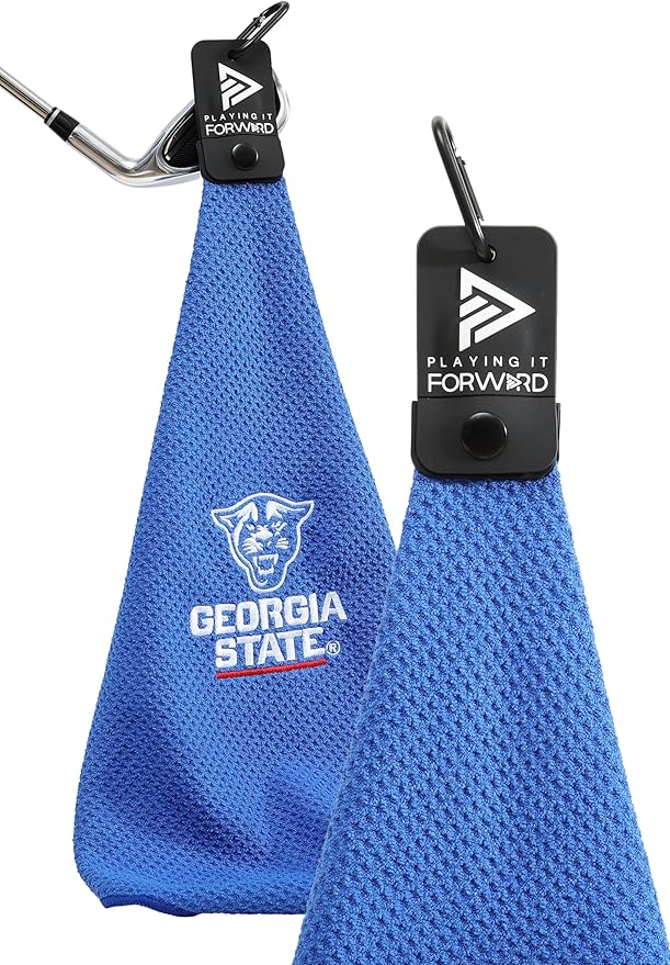 Magnetic Golf Towel Georgia State University - Waffle Weave Microfiber Towel with Ultra Strong Magnet & Clip for Secure Hold on Golf Bags & Cart - Ideal for Clubs & Accessories by Playing It Forward