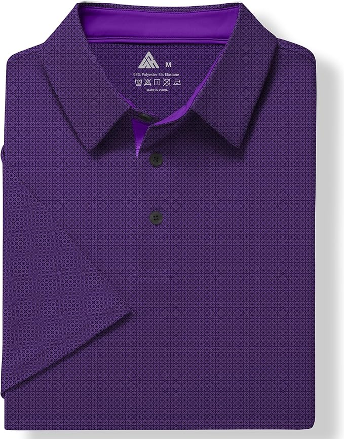 JACKETOWN Mens Polo Shirts Short Sleeve Print Dry Fit Performance Moisture Wicking Casual Collared Golf Shirts