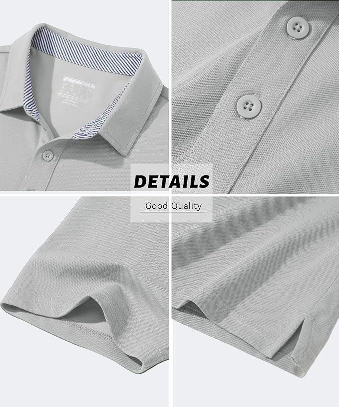 MAGCOMSEN Men's Polo Shirts Short Sleeve Cotton Pique 3 Button Classic Fit Casual T-Shirt Performance Golf Shirts