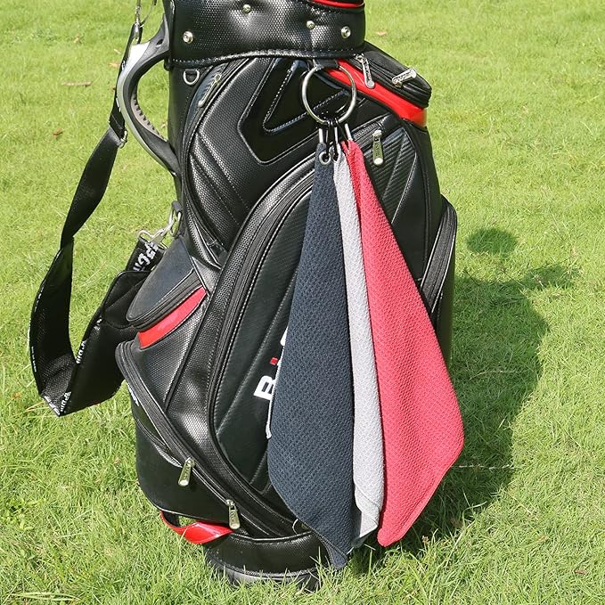 Handy Picks Microfiber Golf Towel (16" X 16") with Carabiner Clip, Waffle Pattern Golf Towel Hook and Loop Fastener - The Convenient Golf Cleaning Towel