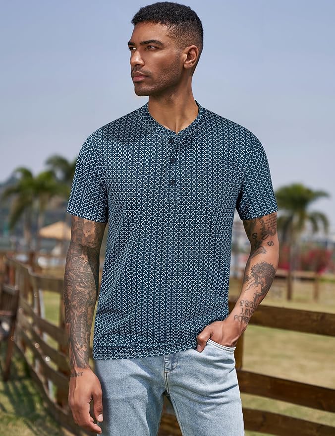TAPULCO Mens Collarless Golf Shirts Short Sleeve Dry Fit Stretch Casual Breathable Lightweight Tshirts