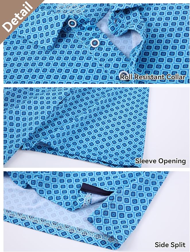 Esabel.C Golf Shirts for Men Dry Fit Performance Short Sleeve Print Moisture Wicking Collared Shirt