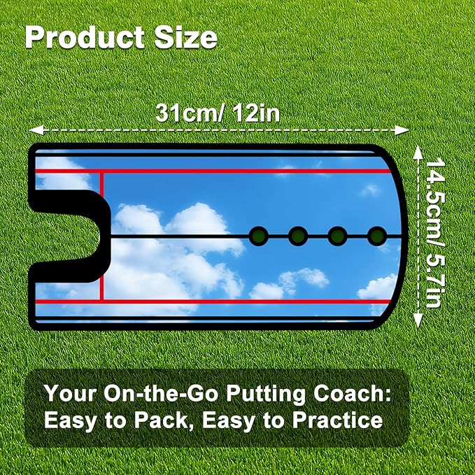 Golf Putting Mirror Training Aid with Alignment Lines - Portable Putting Practice Tool to Check Eyes, Shoulders & Putter Face - Improve Accuracy & Consistency for Beginners, Pros, Indoor & Outdoor Use