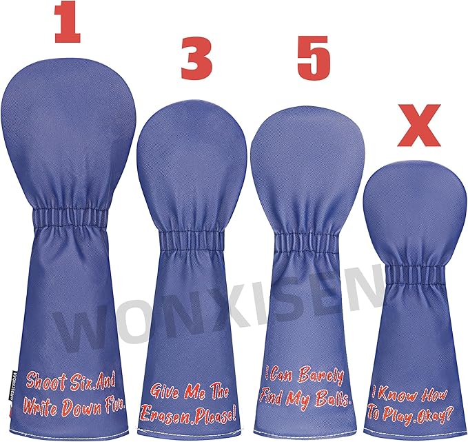 Golf Club Headcover for Drivers, Fairway Woods, Hybrid/Rescue Funny Style Premium Leather Golf Headcovers Set with Embroidery Tags