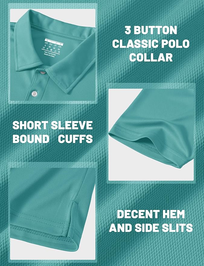 MAGCOMSEN Men's Polo Shirts 3 Buttons Casual Work T Shirts Quick Dry Short Sleeve Golf Shirt Pique Jersey Outdoor Performance