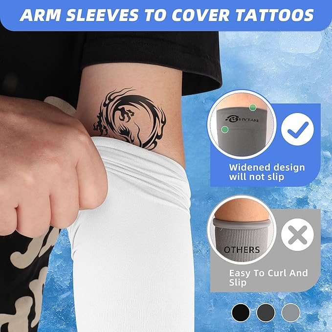 BHYTAKI UV Sun Protection Arm Sleeves, UPF 50 Sports Cooling Arm Compression Sleeves for Men Women Teenager
