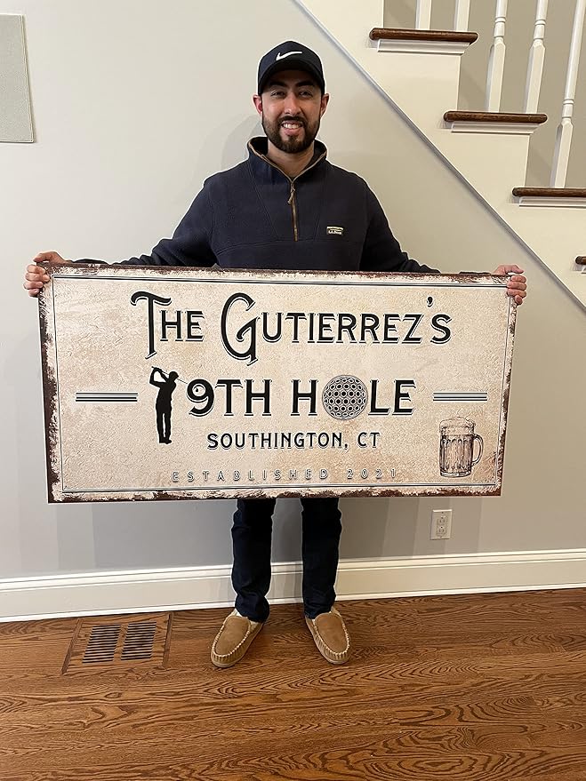 TAILORED CANVASES Golf Art Decor - Personalized Vintage Golf Wall Art Sign for Man Cave, Bedroom, Basement, Home Bar and Custom Gift for Husband, Dad, Wedding & Anniversary - 19th Hole Sign, 20"x10"