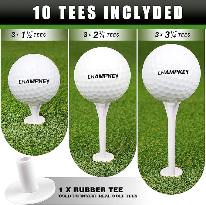 CHAMPKEY Dual-Turf Golf Hitting Mat | Come with 9 Golf Tees & 1 Rubber Tee | Heavy Duty Rubber Backing Golf Practice Mat Ideal for Indoor & Outdoor Training