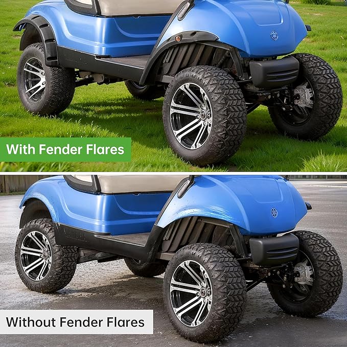 10L0L 4PCS Golf Cart Fender Flares for Yamaha G29, EZGO TXT/RXV, Club Car DS/Precedent - Heavy Duty ABS Plastic Mud Guards with Reflectors & Stainless Steel Hardware