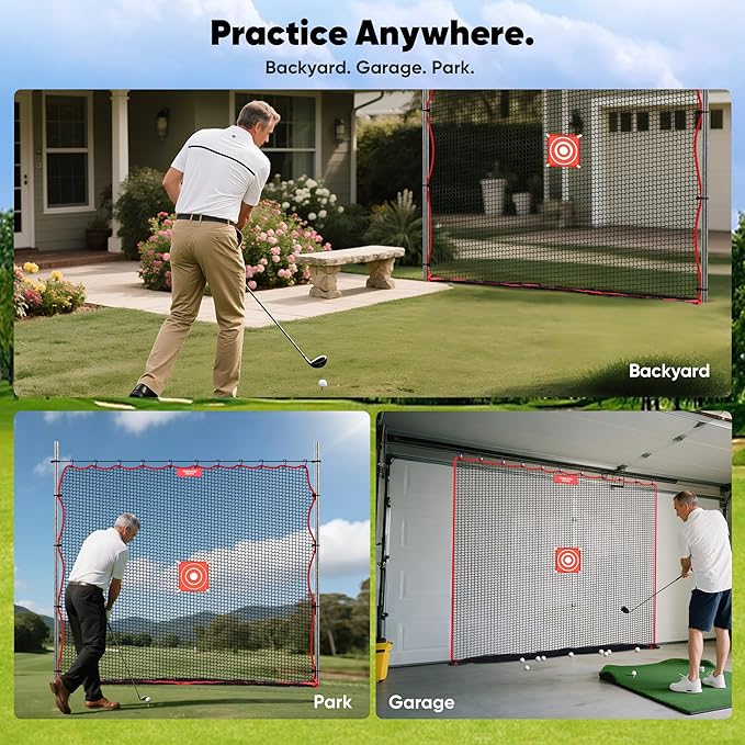 Golf Practice Net, Heavy-Duty Multi Sports Netting Barrier 10FT | 15FT |20FT |25FT Golf Hitting Net for Garage, Ideal for Backyard with Baseball, Softball, Hockey, Soccer and More