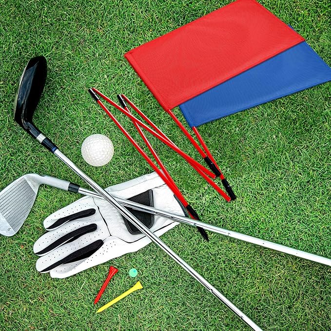 6 Set Golf Flag stick for Putting Green Golf Nylon Flags Pin Flags 3 Section Portable Putting Green Flagpoles for Backyard Practice Indoor Outdoor