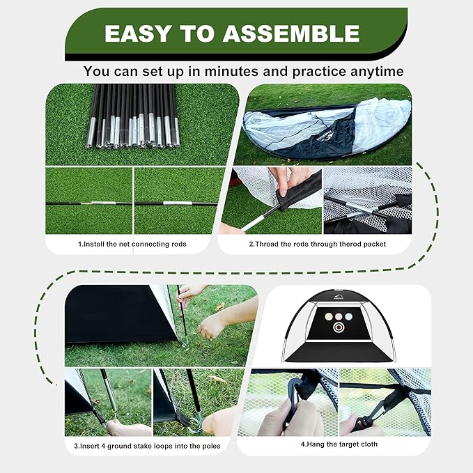 Golf Net, 10x7 Ft Golf Hitting Net with Tri-Turf Mat, Multi-Target Golf Practice Net for Outdoor/Indoor Chipping & Driving, Ideal Gift for Men/Dad/Husband/Golfers