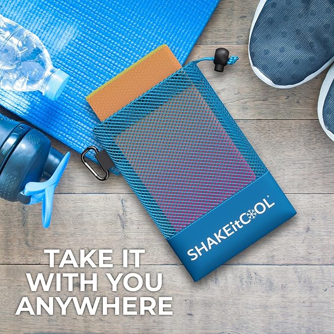 SHAKEitCOOL Extended Size Cooling Towel – Be Cool in Style - Heat Relief, Soft, Lightweight, Sun Protection, Easy Clean - Perfect for Biking, Hiking, Running, Yoga, Golf - Pink Orange Ombre M