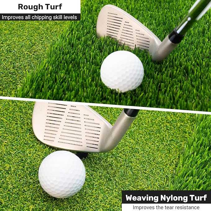 Portable & Foldable Golf Practice Mat – Dual-Turf Golf Hitting Mat for Indoor & Outdoor Swing and Chipping – Fairway & Rough Turf Golf Training Mat for Backyard and Home
