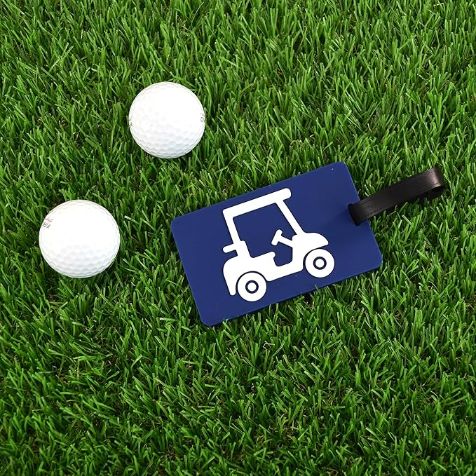 Golf Bag Tag – Golf Cart Blue Design, Flexible & Waterproof Silicone Luggage Tag, Secure Strap for Bag Identification, Great Golf Gift for Players & Enthusiasts