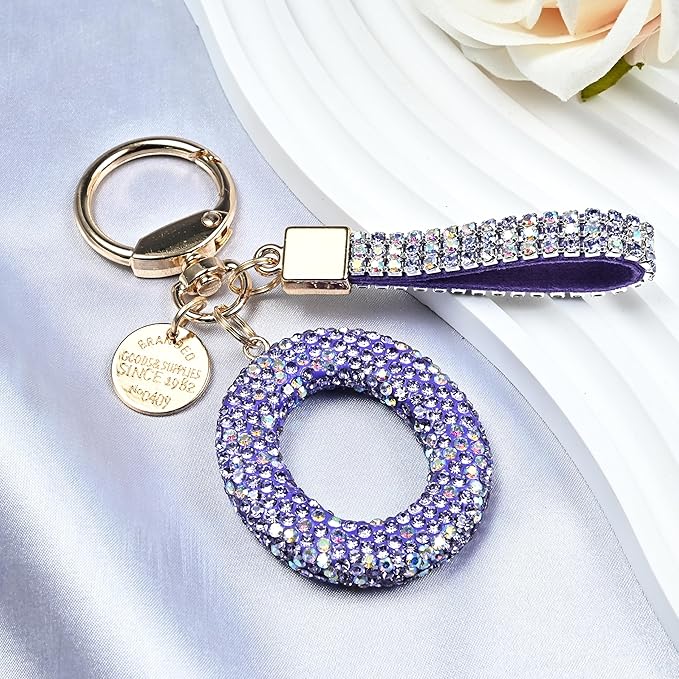 Pink Blue White Initial Letter Keychain Gift for Women Girls Bling Sparkly Cute Backpack Car Key Accessories Lanyard