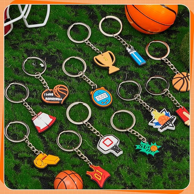 Batiyeer 36 Pack Basketball Keychains Bulk Party Favors Sports Ball Key Chains Funny Keyring Gifts for Women Men Birthday Supplies