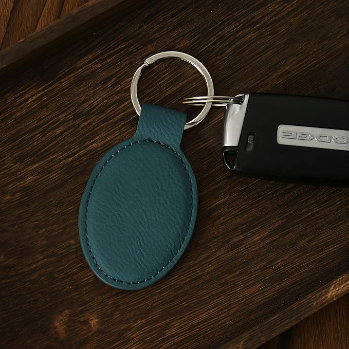 LaserGram Oval Keychain, Golf Ball, Personalized Engraving Included (Slate Blue)