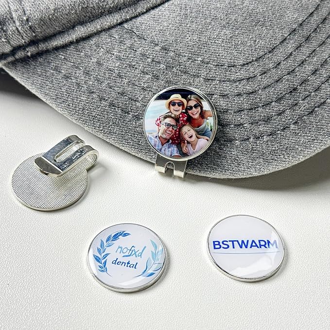 Custom Golf Ball Markers with Magnetic Hat Clip - Personalized Ball Marker Hat Clip with 1" Diameter Ball Marker Customized with Your Photo Logo Text Name