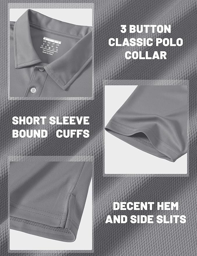 MAGCOMSEN Men's Polo Shirts 3 Buttons Casual Work T Shirts Quick Dry Short Sleeve Golf Shirt Pique Jersey Outdoor Performance