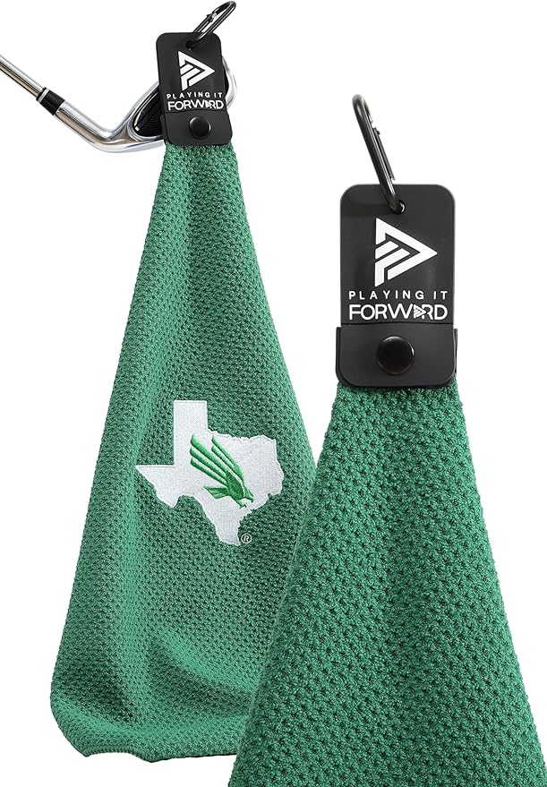 Magnetic Golf Towel North Texas University - Waffle Weave Microfiber Towel with Ultra Strong Magnet & Clip for Secure Hold on Golf Bags & Cart - Ideal for Clubs & Accessories by Playing It Forward