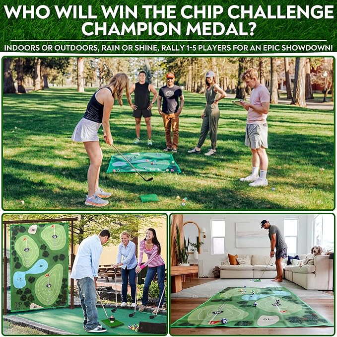 Sticky Golf Chipping Game Set - 6x6 ft Metal Frame Option with Adjustable Clubs, 25 Sticky Balls, Turf Chipping Mat & Scoreboard - Backyard Golf Target Game for All Ages for Indoor/Outdoor Practice