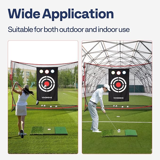 VIVOHOME 10 x 7ft Golf Net for Hitting, Chipping, Driving Training, Heavy Duty Golf Practice Net for Indoor, Backyard, Garage, with Mat, Target Cloth, 8 Tees, 6 Balls, Carry Bag