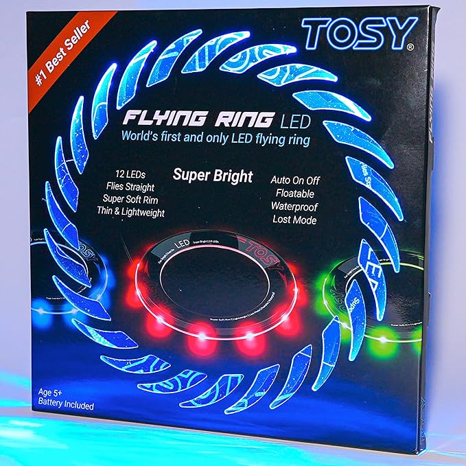 TOSY Flying Ring - 36 RGB Multicolor or 12 Monocolor LEDs, Super Bright, Lost Mode, Auto Light Up, Christmas Stocking Stuffers Gift for Kid/Teen/Boy/Girl, Safe, Waterproof, Pool/Beach/Camping Toy