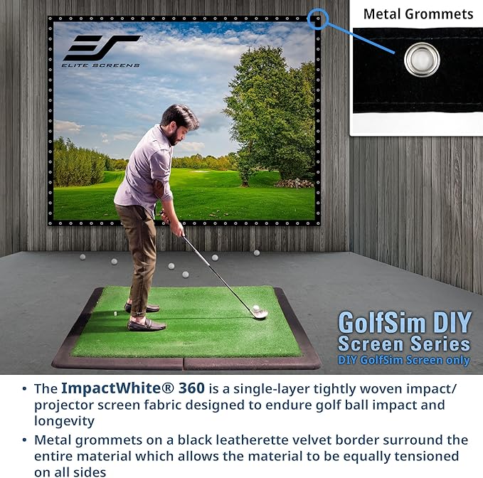 Elite Screens 9.8ft x 8ft Golf Impact Screen with Grommets, DIY Multi-Sport Projection Screen for Home Golf Simulators, DIY9.8X8-IPW360-F
