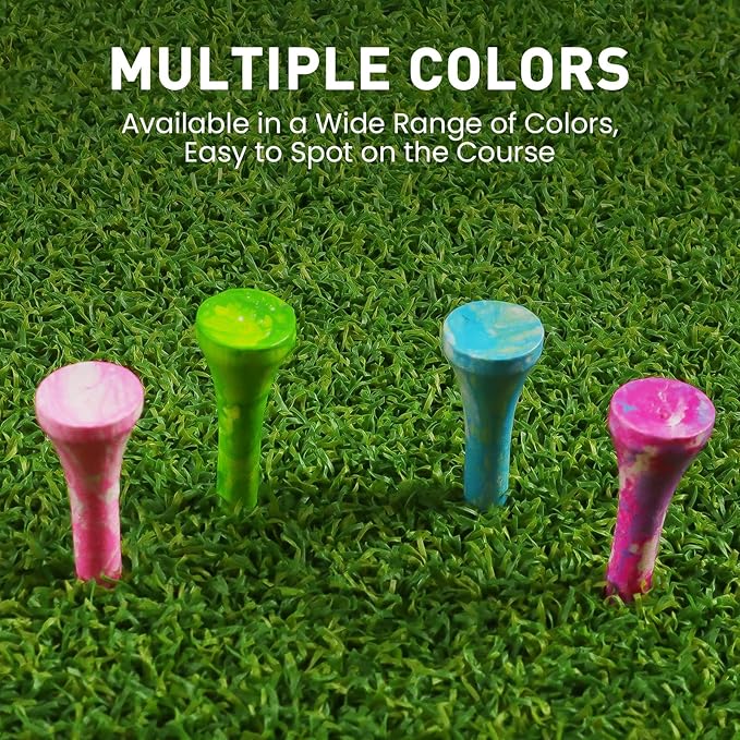 Amy Sport Golf Tees Styllish Bamboo Wooden Coloured Painted Bulk 200 Pack 1 1/2 3 1/4 2 3/4 Inch Tee, Enhanced Visibility Color Purple Pink Green Blue, Practice for Men Women