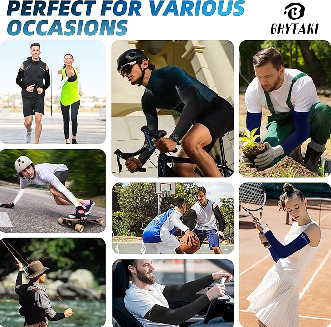 BHYTAKI UV Sun Protection Arm Sleeves, UPF 50 Sports Cooling Arm Compression Sleeves for Men Women Teenager