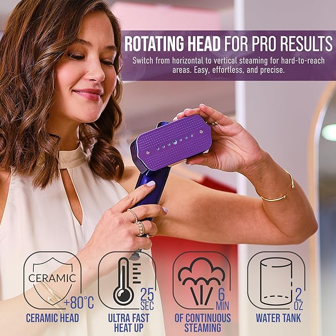 Mini Steam Iron & Travel Garment Steamer – 1200W Portable Wrinkle Remover, Handheld Clothes Steamer, 20s Fast Heating, 4 Modes, Compact Folding Design, Fabric Steamer for Home & Travel–Purple