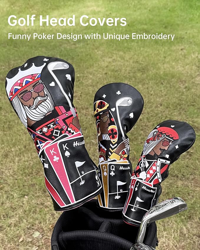 Golf Club Covers – Funny Poker Leather Driver Headcover, Fairway Wood & Hybrid, Cool Embroidered Golf Headcovers
