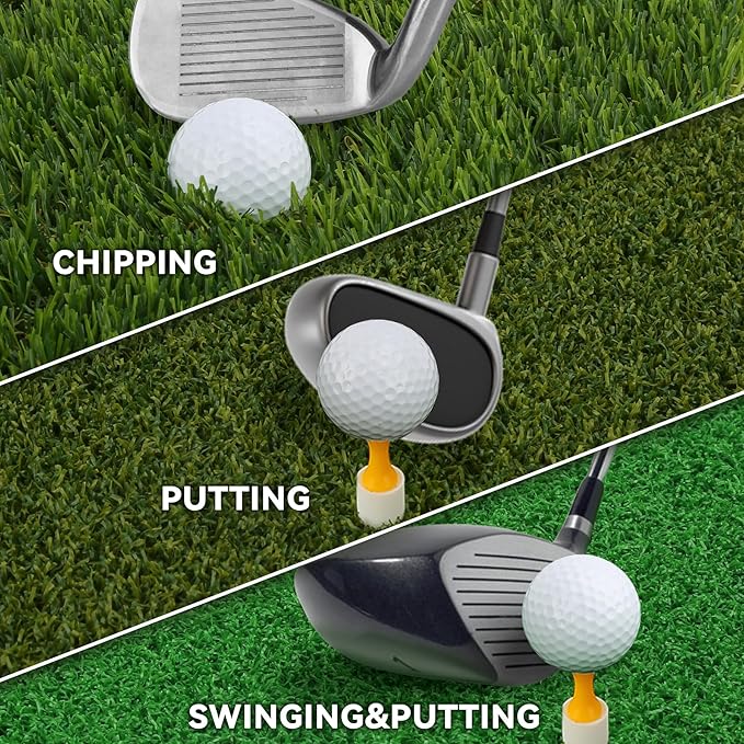 Golf Practice Mat Golf Hitting Mat for Swing, Putting & Chipping | Portable Golf Training Mat Indoor/Outdoor, Dual-Turf/Tri-Turf Golf Mat with 8 Tees
