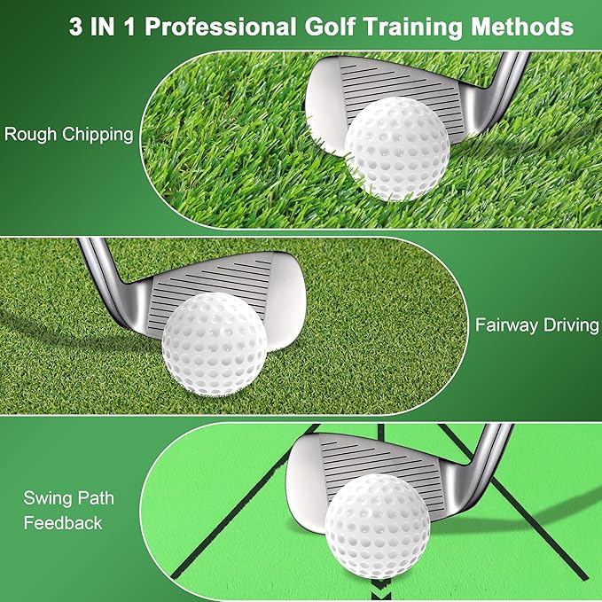 Dual-Turf Golf Hitting Mat with Replaceable Velvet Mat Golf Training Accessories for Swing Path Feedback 12.6"x16.5" Golf Practice Trainer Matt for Men Women Kids