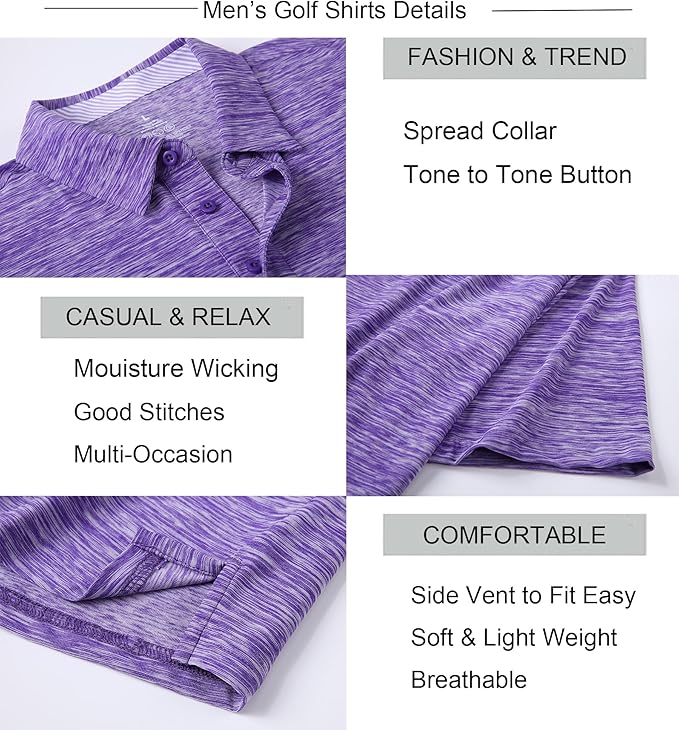 Alex Vando Mens Golf Shirt Moisture Wicking Quick-Dry Short Sleeve Casual Polo Shirts for Men